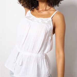 Michael Stars White Sleeveless Top with Crochet Detail